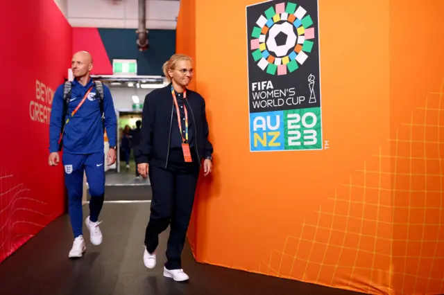 Sarina Wiegman arrives at the stadium for England's opening game.