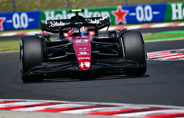 Guanyu Zhou drives his Alfa Romeo F1 car