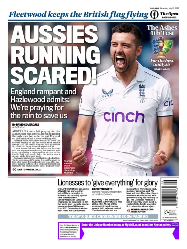 Back page of the Daily Mail on 22 July