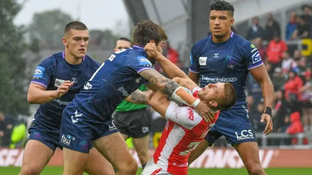 Joe Shorrocks tackle on Mikey Lewis