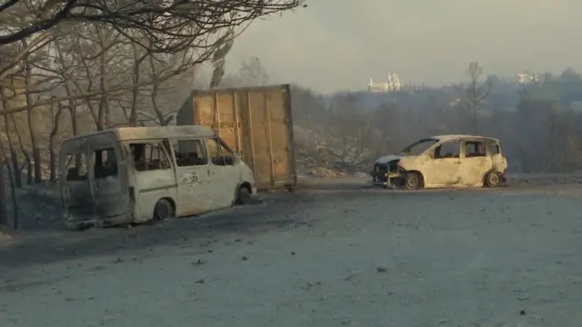 Burnt out cars in Rhodes