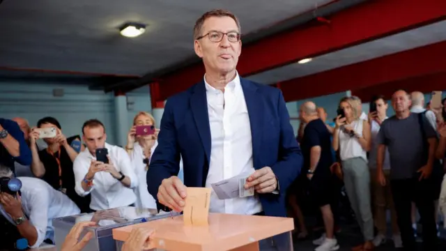 Spain's opposition People's Party leader Alberto Nunez Feijoo casts his vote during the general snap election in Madrid, Spain, July 23