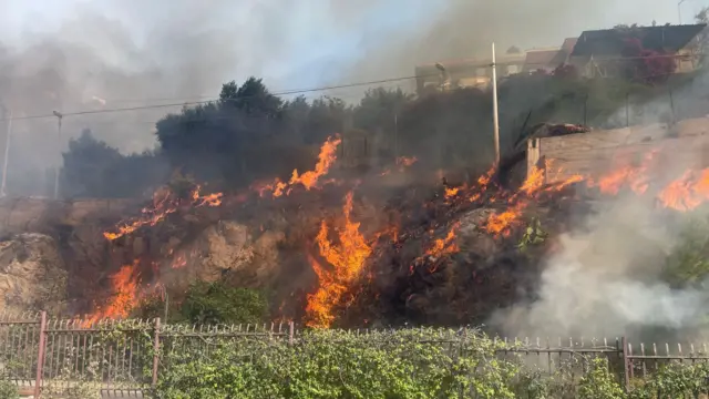 A hill on fire in Palermo, Sicily on July 24