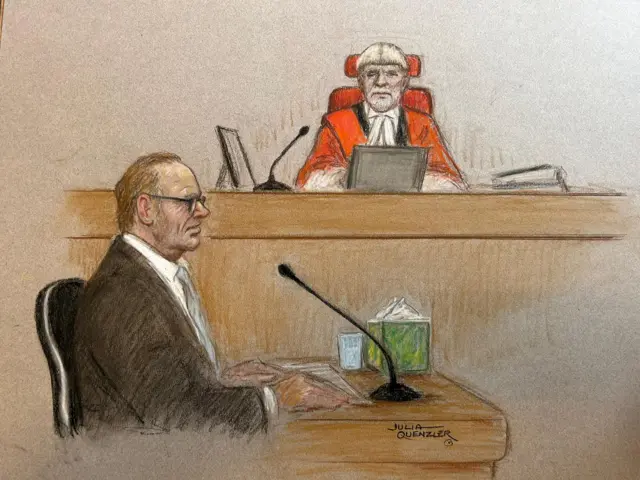 Court sketch of Kevin Spacey at London's Southwark Crown Court, July 13, 2023