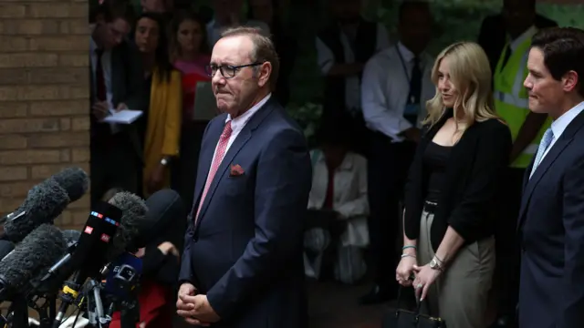 Actor Kevin Spacey addresses media outside Southwark Crown Court