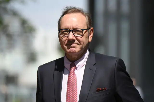 Kevin Spacey returns after a lunch break at Southwark Crown Court as the jury deliberate on his sexual assault trial on July 26, 2023 in London, England.