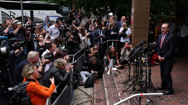 Actor Kevin Spacey addresses media outside Southwark Crown Court