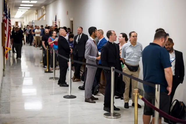 Members of the public are lining up to attend today's hearing