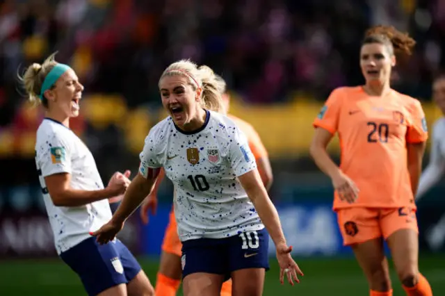 Lindsey Horan celebrates