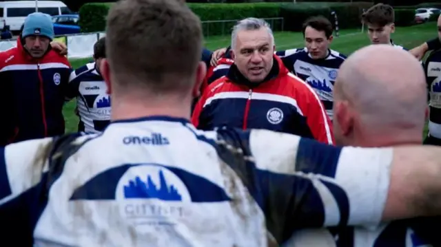 Matt Ratana coaches a rugby team