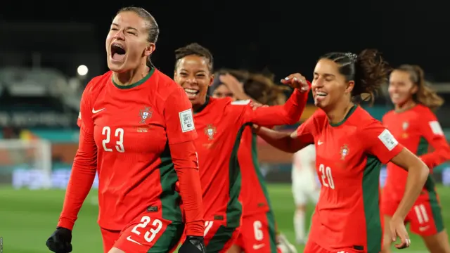 Portugal's Telma Encarnacao celebrates her goal against Vietnam