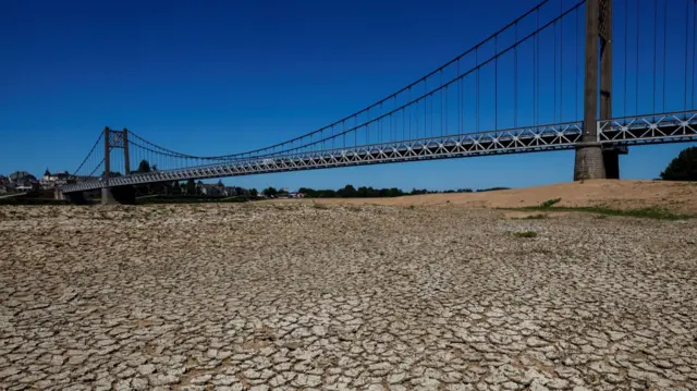 Cracked and dry earth on the Loire river bed, France