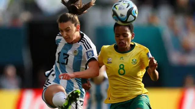 Argentina's Sophia Braun in action with South Africa's Hildah Magaia