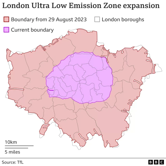 A map showing Ulez applying across Greater London from 29 August