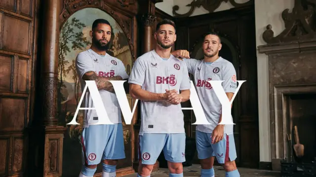 Aston Villa players wearing new away kit with light grey patterned shirt