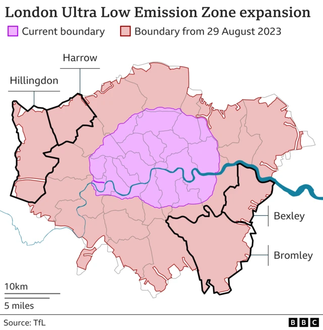 Map showing the Ulez zone in Greater London