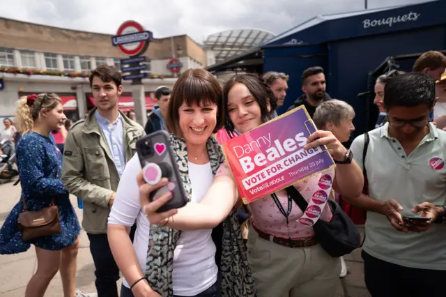 Shadow chancellor Rachel Reeves addresses a crowd of Labour activists in Uxbridge town centre before campaigning for the Uxbridge and South Ruislip by-election which takes place on Thursday.