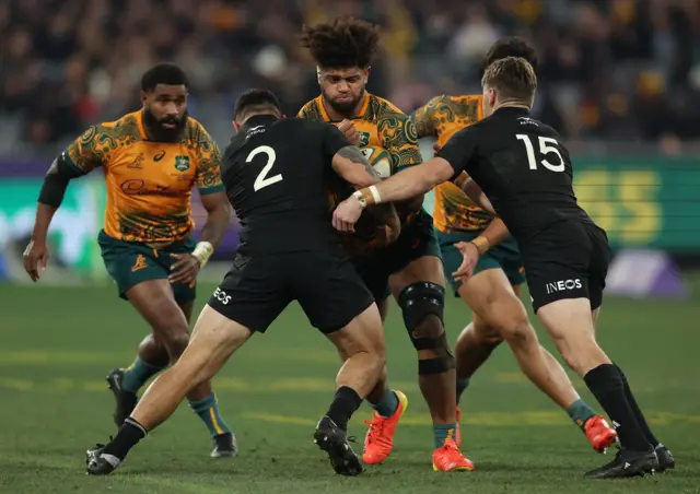 The All Blacks stop Rob Valetini