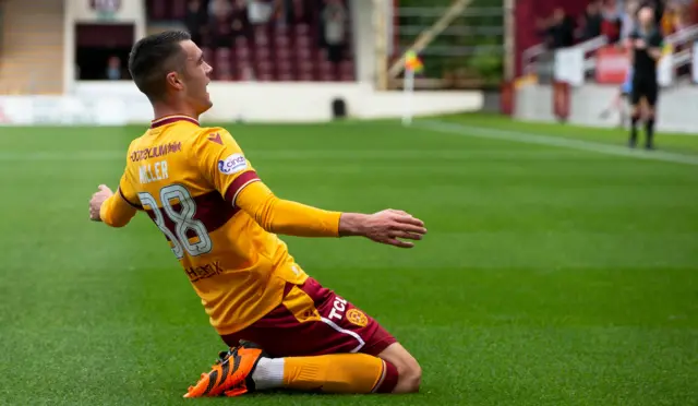 Motherwell's Lennon Miller celebrates making it 1-0