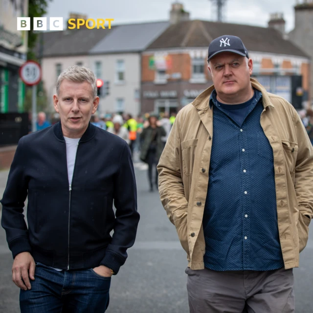 Patrick Kielty and Dara O’Briain on their way to Croke Park