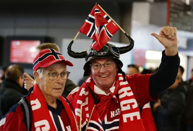 Norway fans arrive at the stadium.