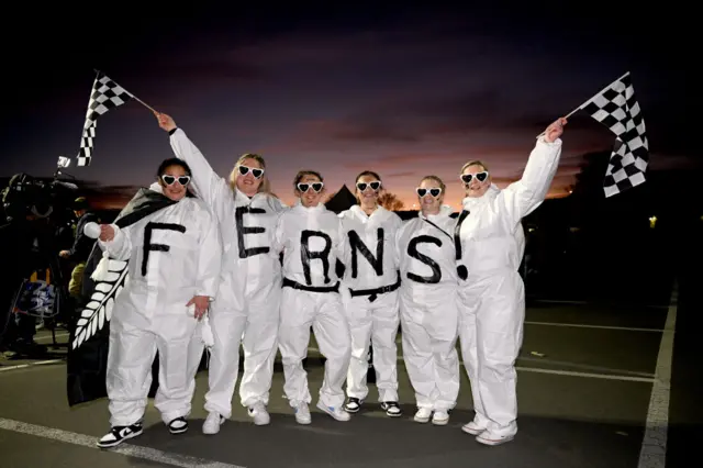 New Zealand fans arrive in shirts spelling the sides' nickname 'Ferns'