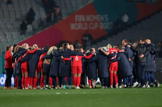 Norway gather together after their win.