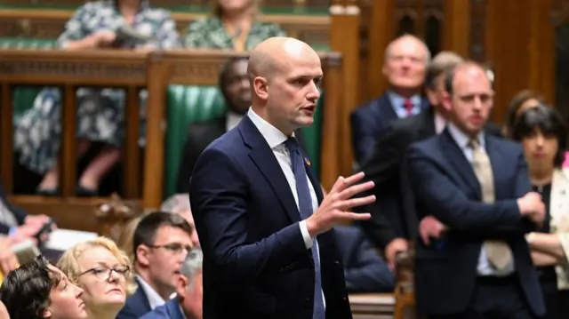 Britain's Member of Parliament (MP) Stephen Flynn speaks at the House of Commons in London, Britain, June 28, 2023. UK