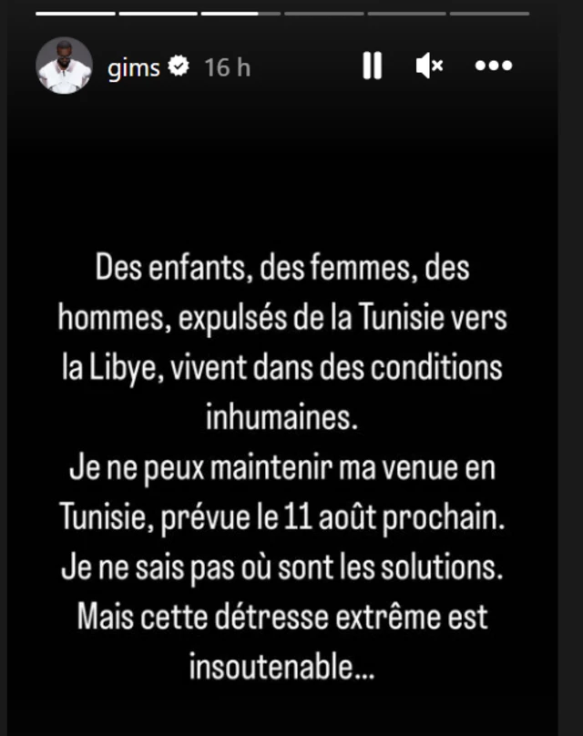 Gims has cancelled a concert in Tunisia