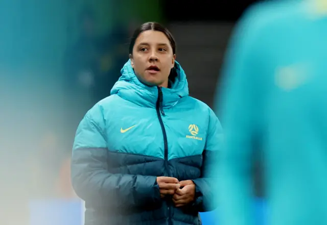 Sam Kerr surveys the stadium ahead of the Canada match.