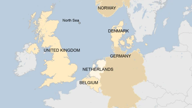 Map showing countries around the North Sea