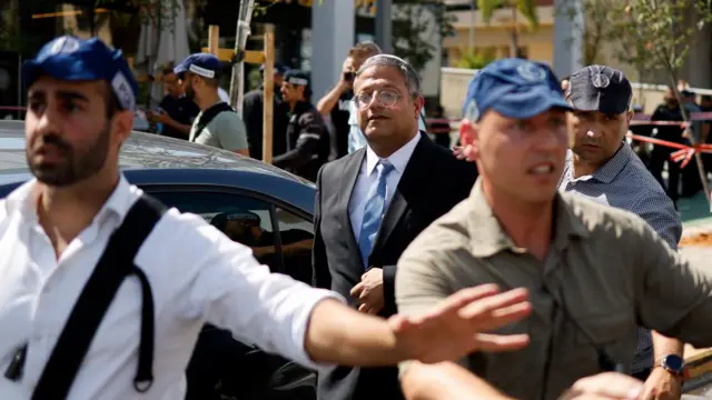 Itamar Ben-Gvir arrives at the site of the ramming attack in Tel Aviv