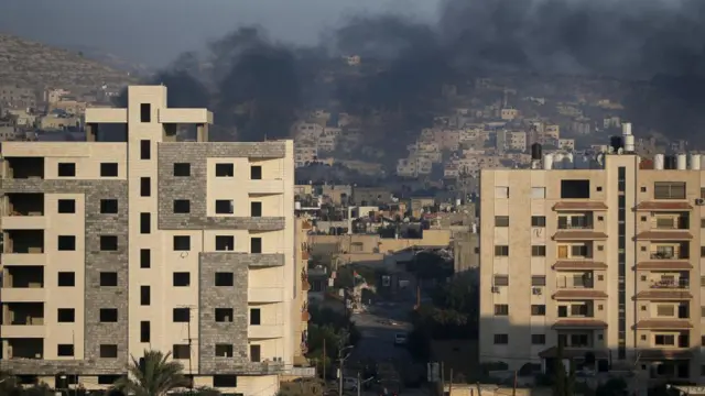 Smoke rising over Jenin