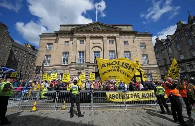 Protesters on The Royal Mile in Edinburgh,