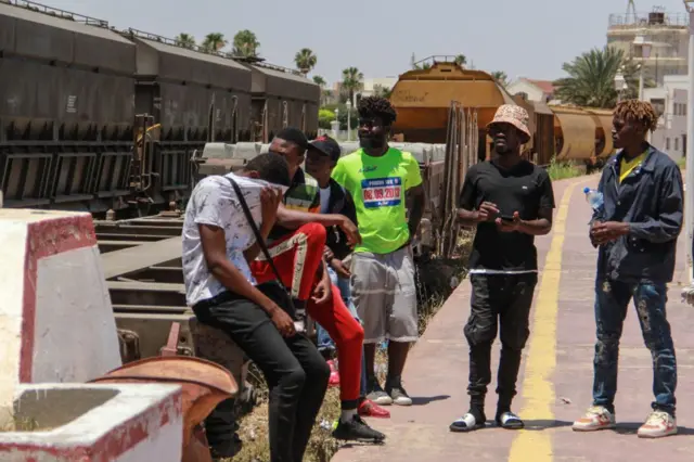 Africa migrants at Sfax train station, Tunisia - 5 July 2023