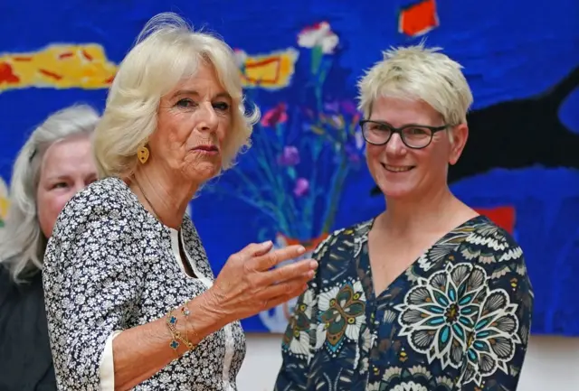 Queen Camilla visits Dovecot studios in Edinburgh to meet weavers, staff and local crafts people