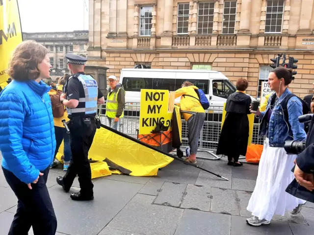 Protestors setting up