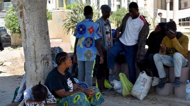 Migrants gather at a pubic space in Sfax - 5 July 2023