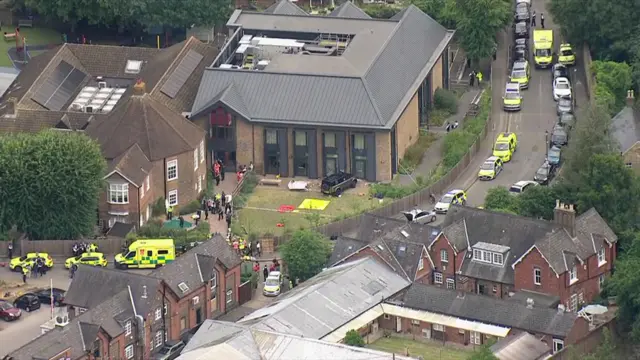 Aerial shot of the aftermath of the crash at The Study Prep school