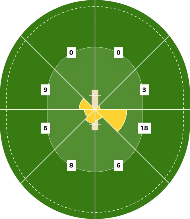 A wagonwheel of how Marsh scored 50: 0, 3, 18, 6, 8, 6, 9, 0.