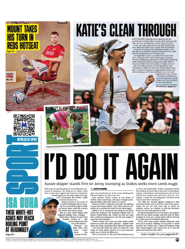 Metro back page