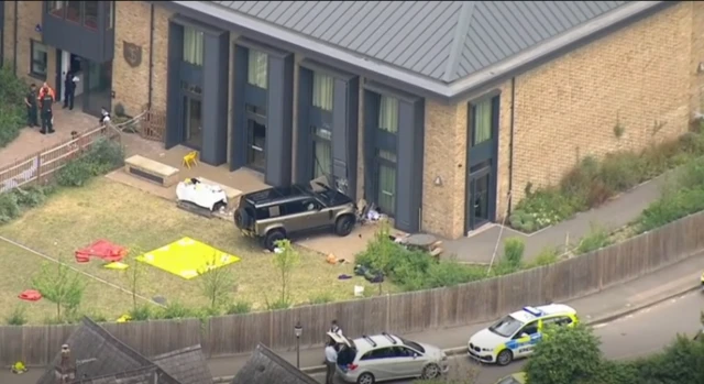 The black Land Rover believed to have crashed into the school building