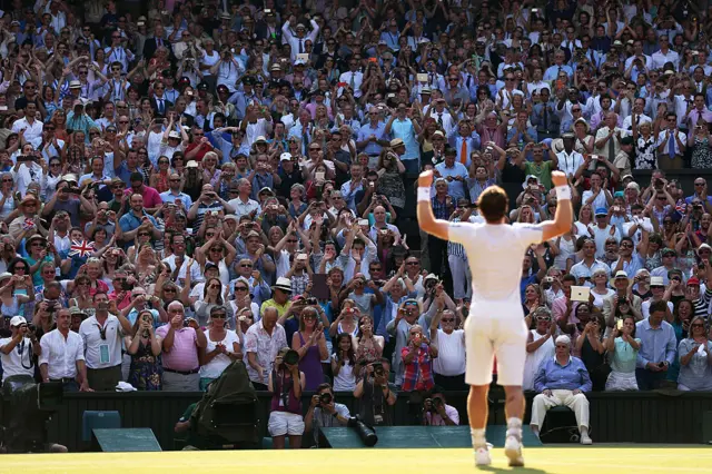 Andy Murray celebrates winning Wimbledon