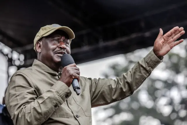 Kenya's opposition leader Raila Odinga addresses the crowd