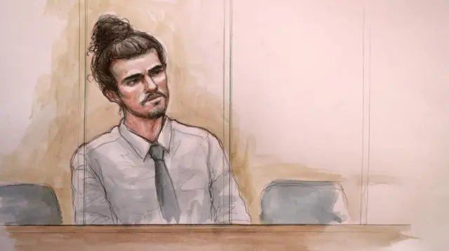 A courtroom sketch of Connor Chapman