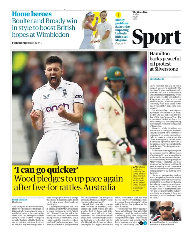 Back page of the Guardian on 7 July