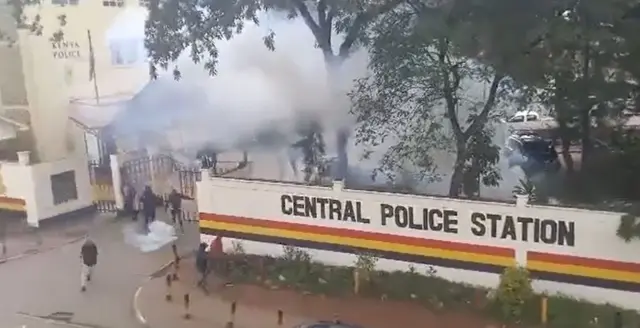 Tear gas at a police station