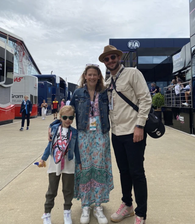 Jennie Gow poses with her family at Silverstone