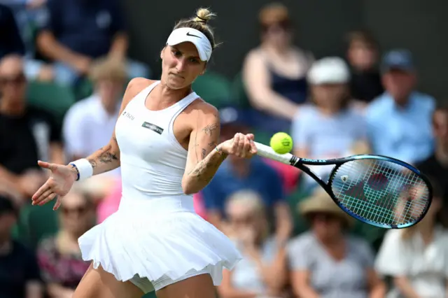 Marketa Vondrousova hits a forehand shot