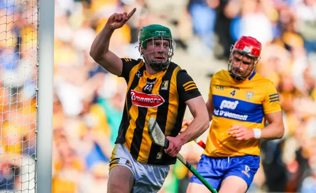 Cats forward Martin Keoghan celebrates scoring a goal against Clare in last year's semi-final